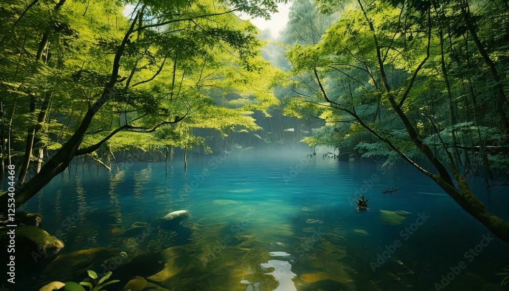 Fototapeta premium 森林 背景 川 風景 自然