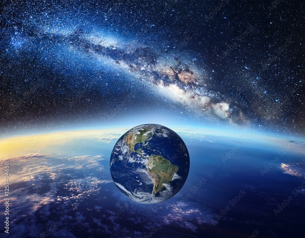 Obraz premium 元のファイル名 : Firefly 宇宙の果てに浮かぶ地球と、天の川に溶け込む星々