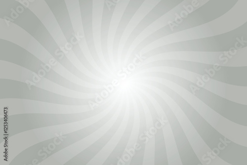 Rustic gray background with white sun ray. Swirl sun ray lines starburst. Abstract texture with light of sunburst. Radial beam of sunlight. Retro background with flash. Design of sunbeam.