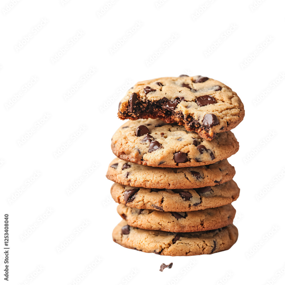 a stack of chocolate chip cookies with a bite taken out of one a stack of chocolate chip cookies with a bite taken out of one