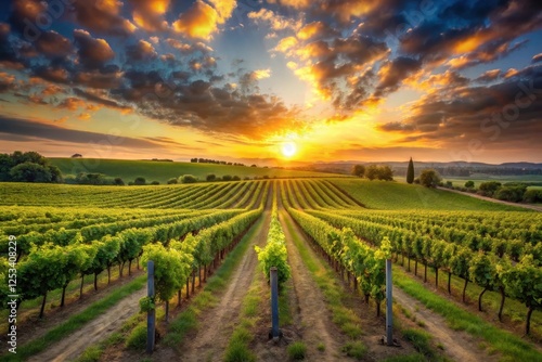 Wallpaper Mural Golden Hour Vineyard Rows at Sunset Serene Landscape of Lush Green Vines Basking in the Warm Glow of the Evening Sun Torontodigital.ca