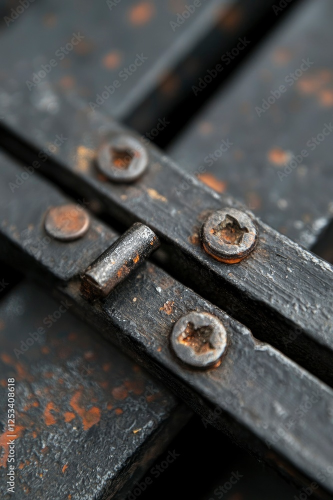 Closeup of dark metal folding mechanism Closeup of dark metal folding mechanism