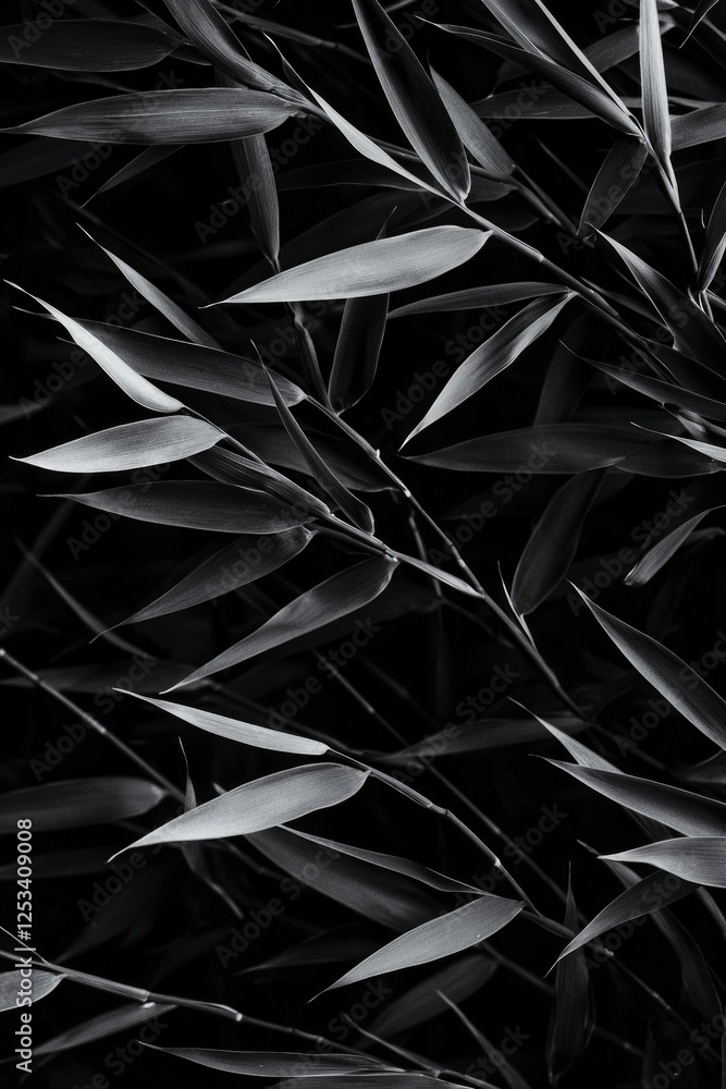 Close-up view of dark foliage, showcasing intricate leaf patterns. Suitable for nature, botanical, or wallpaper use Close-up view of dark foliage, showcasing intricate leaf patterns. Suitable for nature, botanical, or wallpaper use