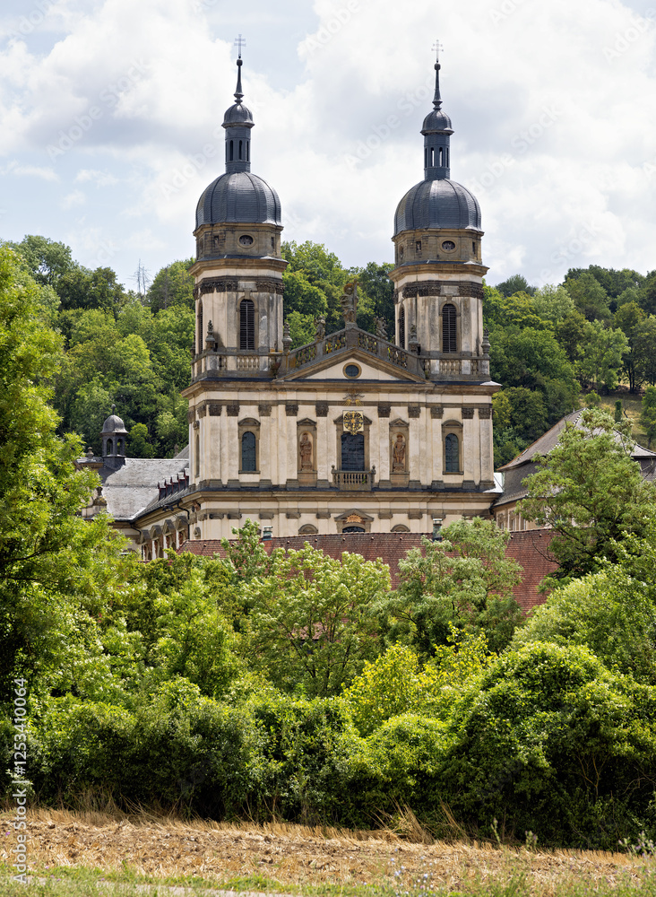 Obraz premium Schoental Monastery with a view of the church with two church towers in the Hohenlohe district