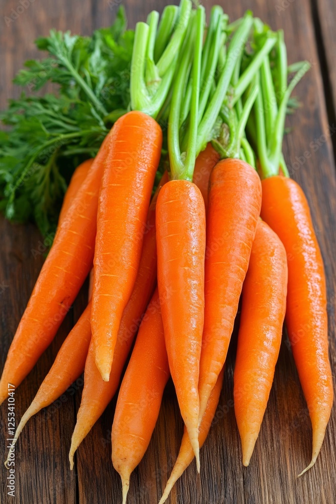 Fresh carrots on wooden surface Fresh carrots on wooden surface