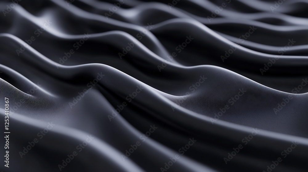 Naklejka premium Smooth dark gray fabric gracefully drapes creating elegant flowing waves. AI Generated