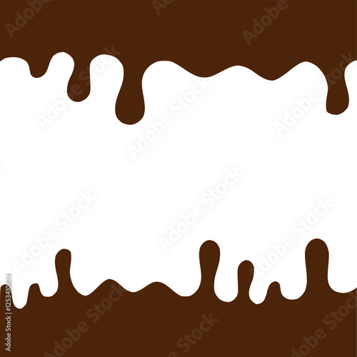 Chocolate dripped. Sweet flowing liquid food with splashes and drops caramel cacao vector realistic pictures. Brown liquid dessert, sweet drip melt