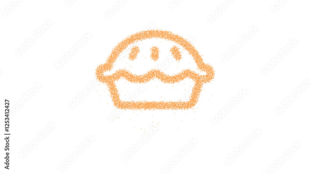 Icon pie is made of yellow grains of sand. Some grains of sand fall down. Transparent background. Black Icon pie is made of yellow grains of sand. Some grains of sand fall down. Transparent background. Black
