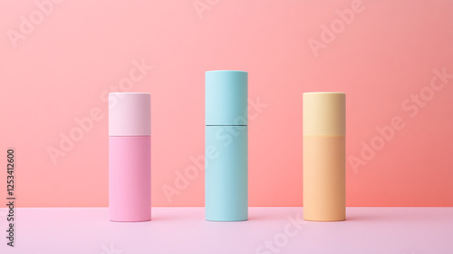 Pastel Pink Blue Yellow Cosmetic Bottles Mockup Product Branding Design soft style clean tubes cream
