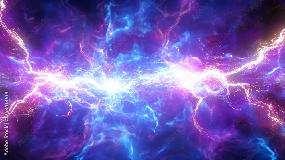 Abstract Energy Field with Intense Lightning Effects in Purple and Blue Hues Abstract Energy Field with Intense Lightning Effects in Purple and Blue Hues