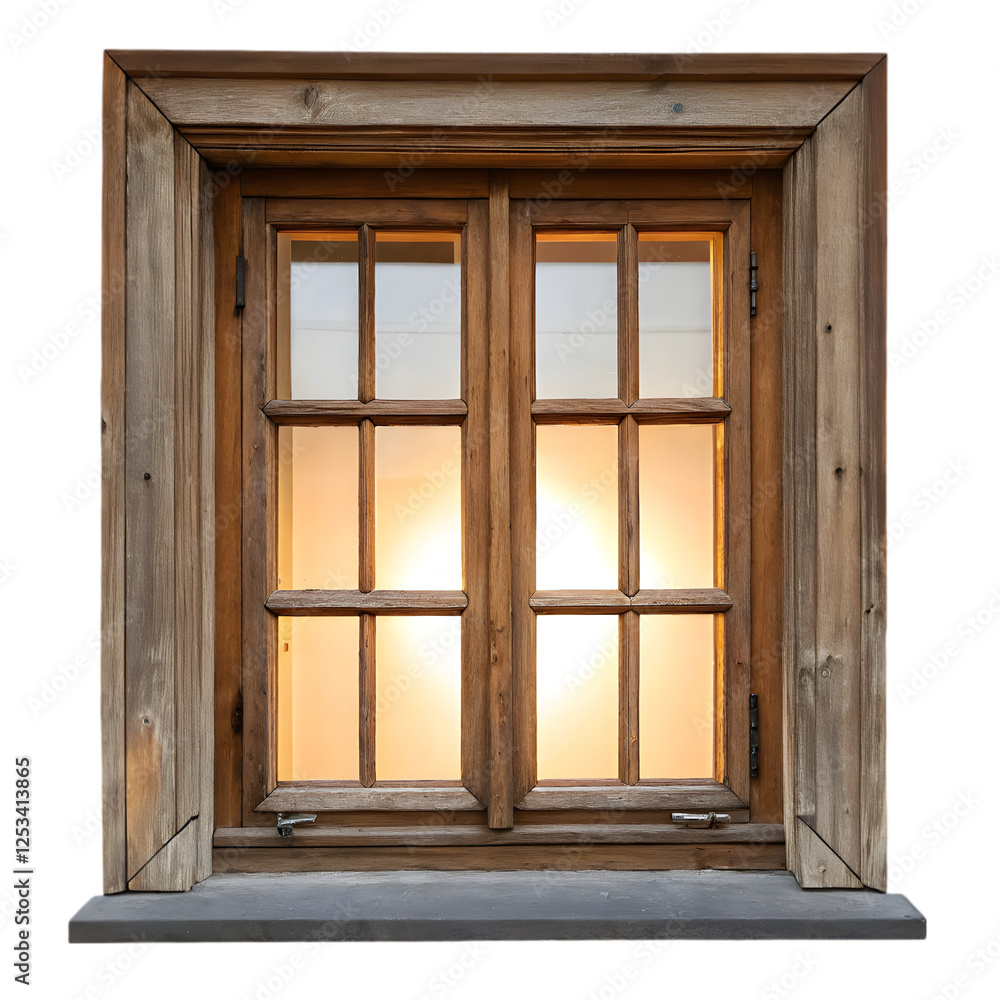 Obraz premium Rustic weathered wooden window frame with panes isolated