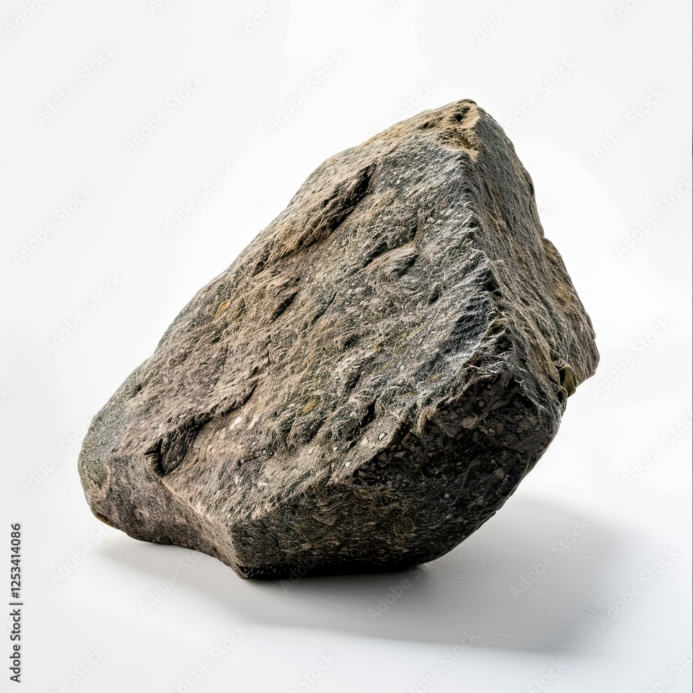 Fototapeta premium A large, rough-textured rock displayed isolated on white background