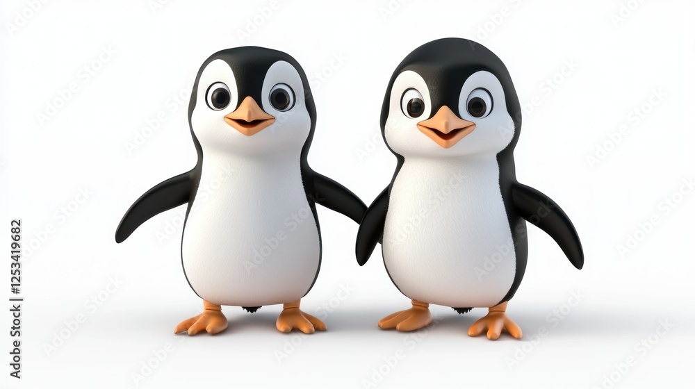 Fototapeta premium two baby penguins who welcomed their mother's arrival with joy