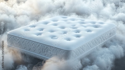 A comfortable mattress surrounded by fluffy white clouds, creating a dreamy and soft atmosphere. photo