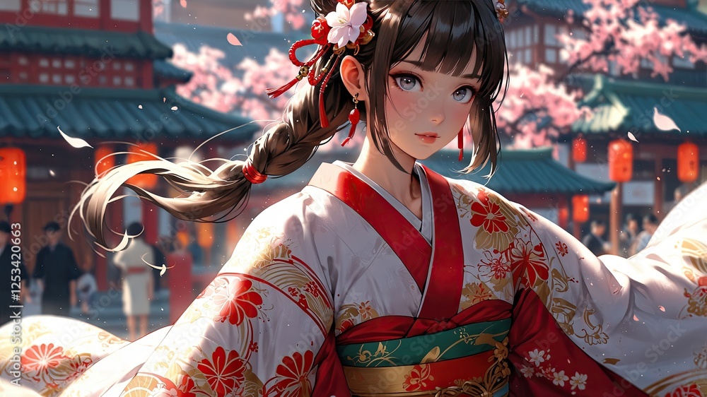 A Japanese girl in traditional anime attire A Japanese girl in traditional anime attire