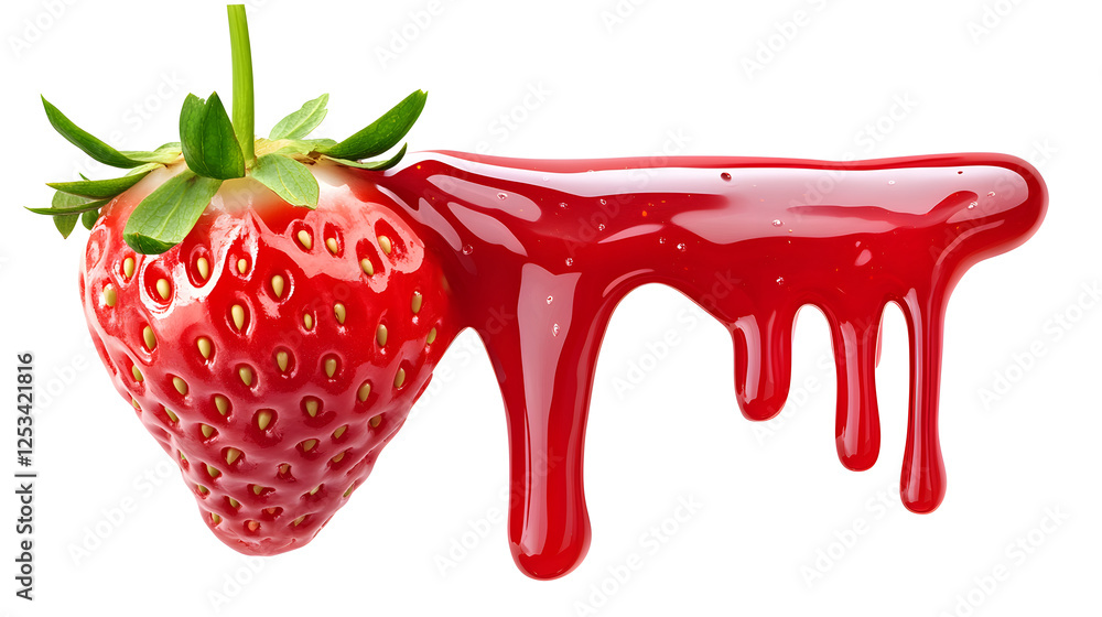 melt strawberry Jam dripping line from the top, isolated on transparent background, copyspace