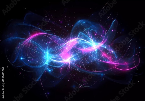 Obraz na płótnie Abstract background with neon glowing lines, blue and purple light on a dark black backdrop. w salonie