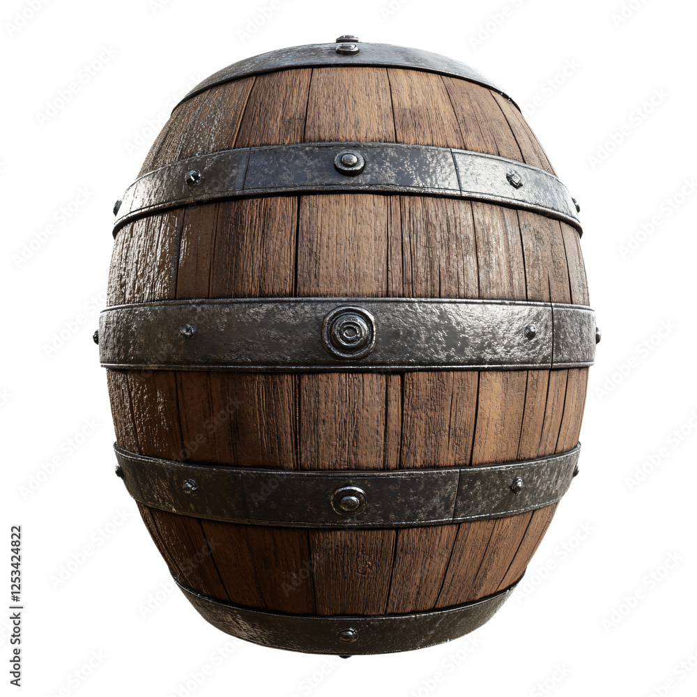 Fototapeta premium a wooden barrel with metal straps on a white background