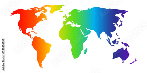 Vector illustration of world map in Zero Discrimination Day rainbow on transparent background