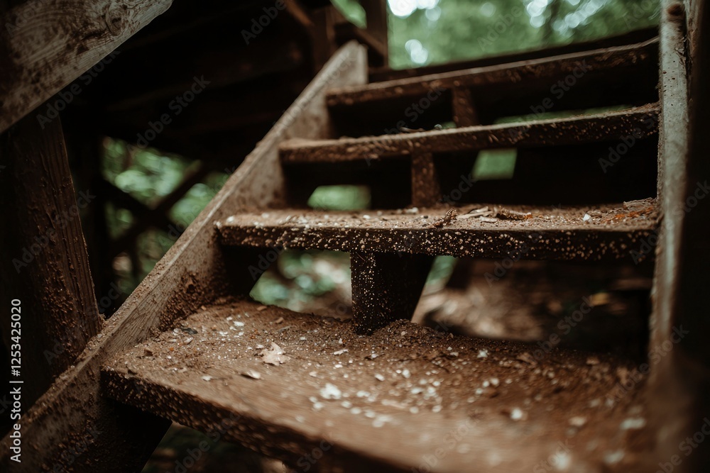 Wooden steps in a wooded area Wooden steps in a wooded area