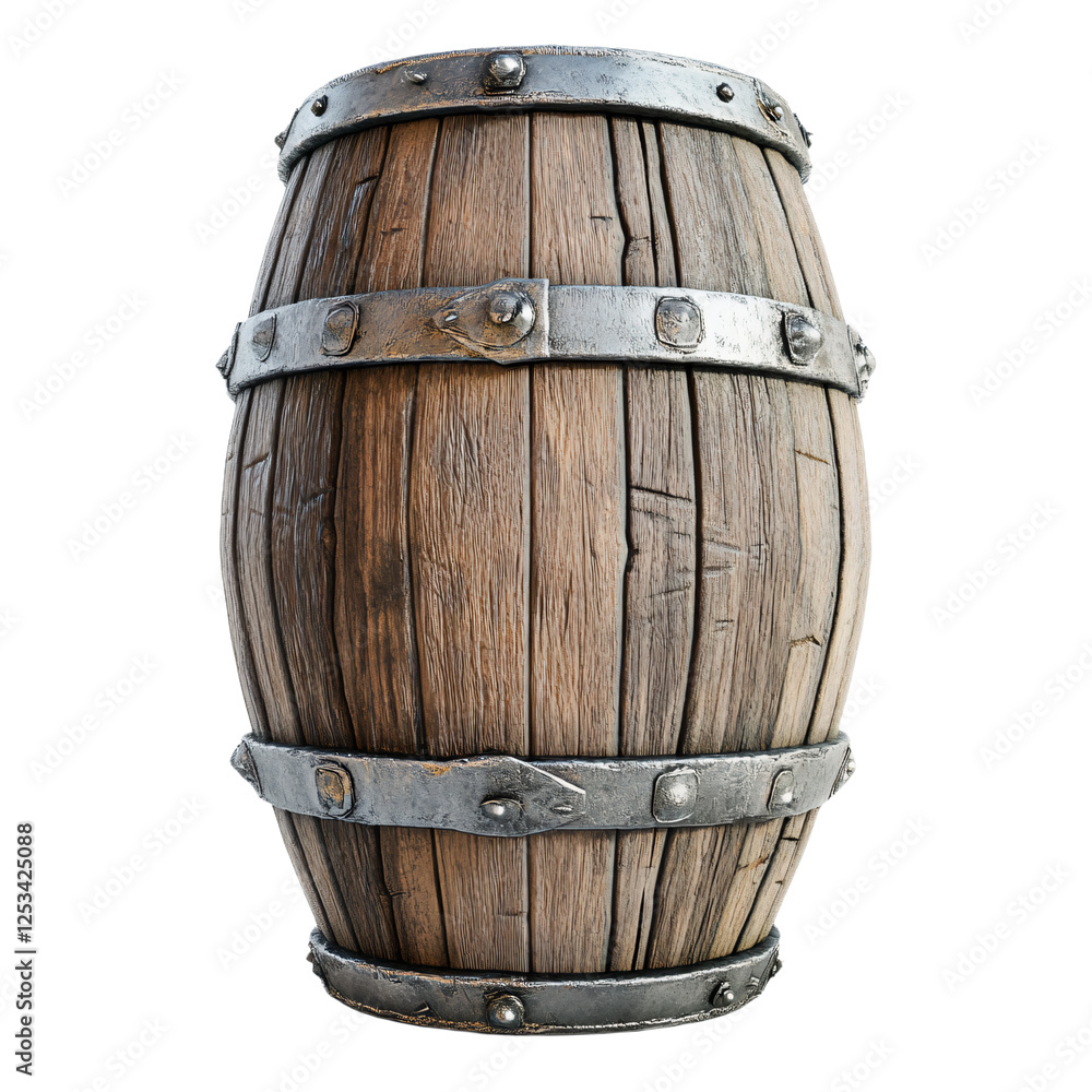 Fototapeta premium a wooden barrel with metal straps on a white background