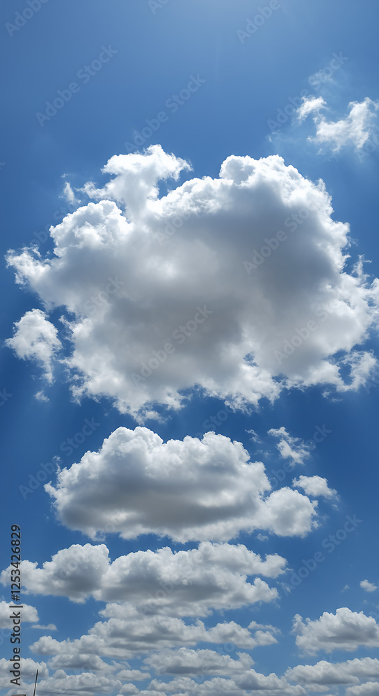 Obraz premium Blue Sky Dreams: Majestic Cumulus Clouds Floating in Azure Skies - A Perfect Day for Cloud Watching!