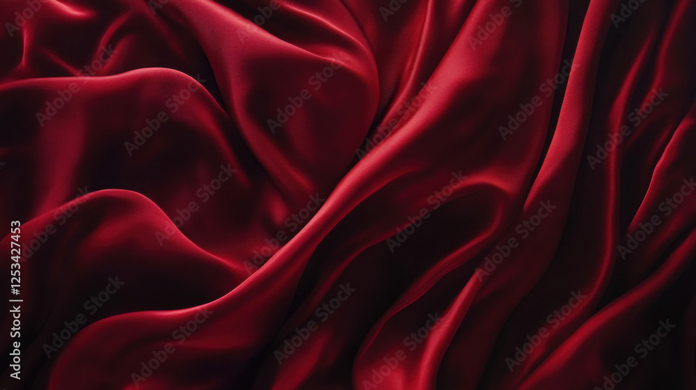 Luxurious Red Silk Fabric Drapery, Smooth Soft Elegant Texture Luxurious Red Silk Fabric Drapery, Smooth Soft Elegant Texture