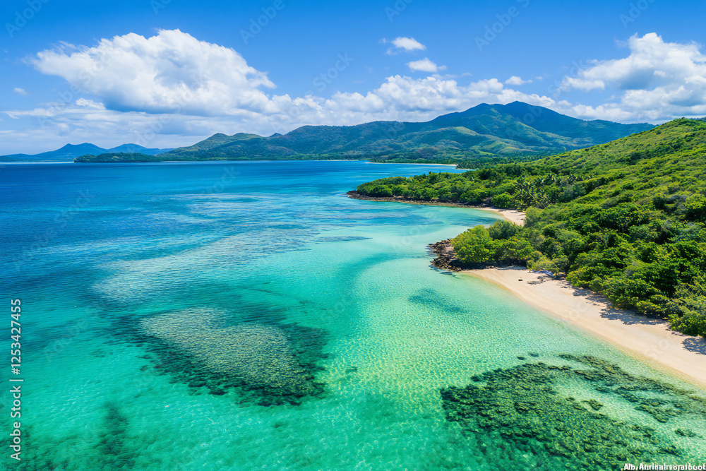 Aerial View of Tropical Beach and Crystal Clear Water Aerial View of Tropical Beach and Crystal Clear Water