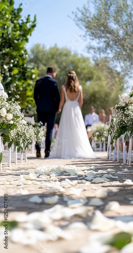 Couple wedding ceremony aisle outdoor