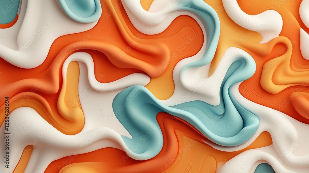 modern 3D illustration: abstract drawing with bright colors, swirling shapes and dynamic textures, orange, white and blue colors modern 3D illustration: abstract drawing with bright colors, swirling shapes and dynamic textures, orange, white and blue colors