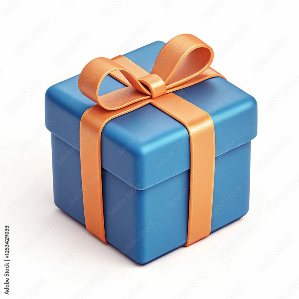 A 3D-rendered blue gift box with an orange ribbon A 3D-rendered blue gift box with an orange ribbon