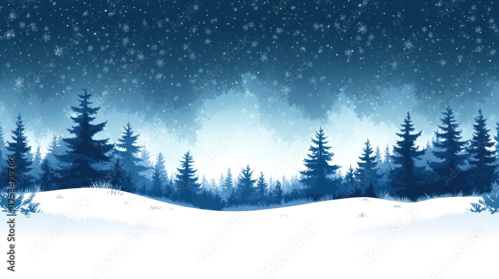 Snowy Winter Forest Scene With Falling Snow Snowy Winter Forest Scene With Falling Snow