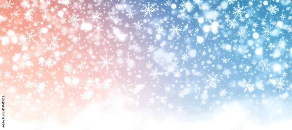Pastel Blue and Pink Gradient Snowfall Background with Falling Snowflakes, Winter Defocused Texture Pastel Blue and Pink Gradient Snowfall Background with Falling Snowflakes, Winter Defocused Texture