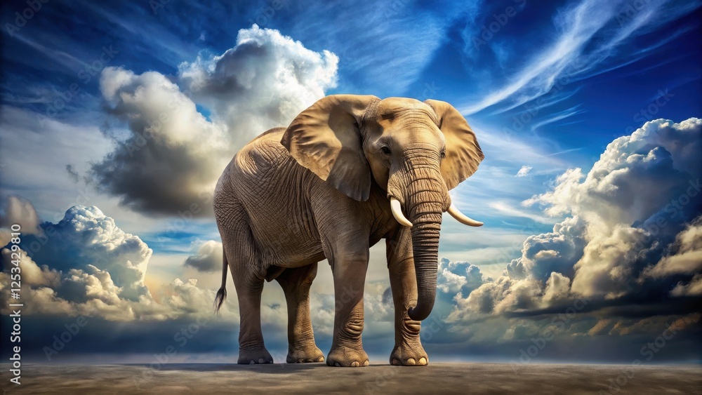 Fototapeta premium Majestic African Elephant Standing Against a Dramatic Sky, a Symbol of Strength and Endurance