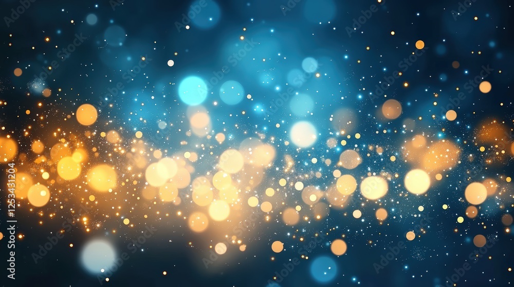 Obraz premium Festive starry sky background with blue light bokeh. New year and Christmas concept