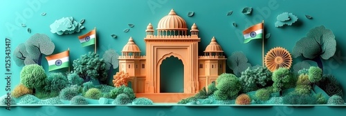 India Gate Celebration: A Festive 3D Paper Art Scene photo