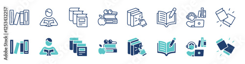 simple library book icon line set education digital learning online library signs vector illustration for web and app