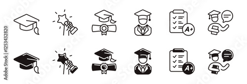 simple graduation line icon set education student collage graduate success achievement school diploma celebration signs vector outline illustration