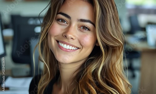 Wallpaper Mural Smiling woman office portrait, coworkers background, marketing use Torontodigital.ca