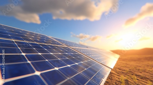 Desert solar panels sunset energy