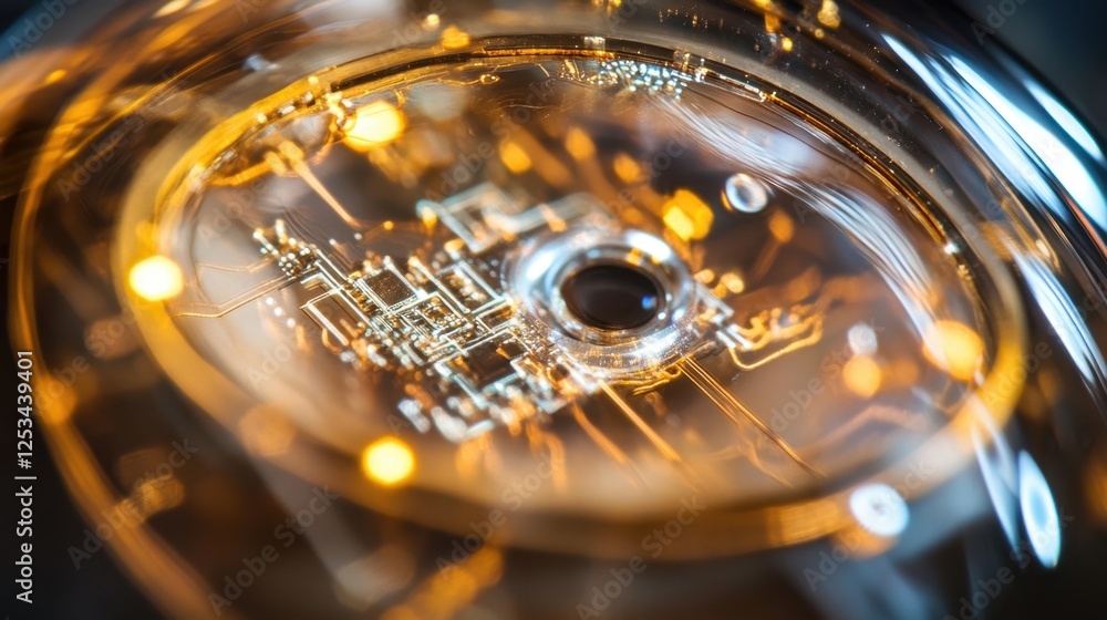Close up view of a complex electronic circuit, glowing with golden light. The intricate design highlights the precision and innovation in modern technology and electronics Close up view of a complex electronic circuit, glowing with golden light. The intricate design highlights the precision and innovation in modern technology and electronics