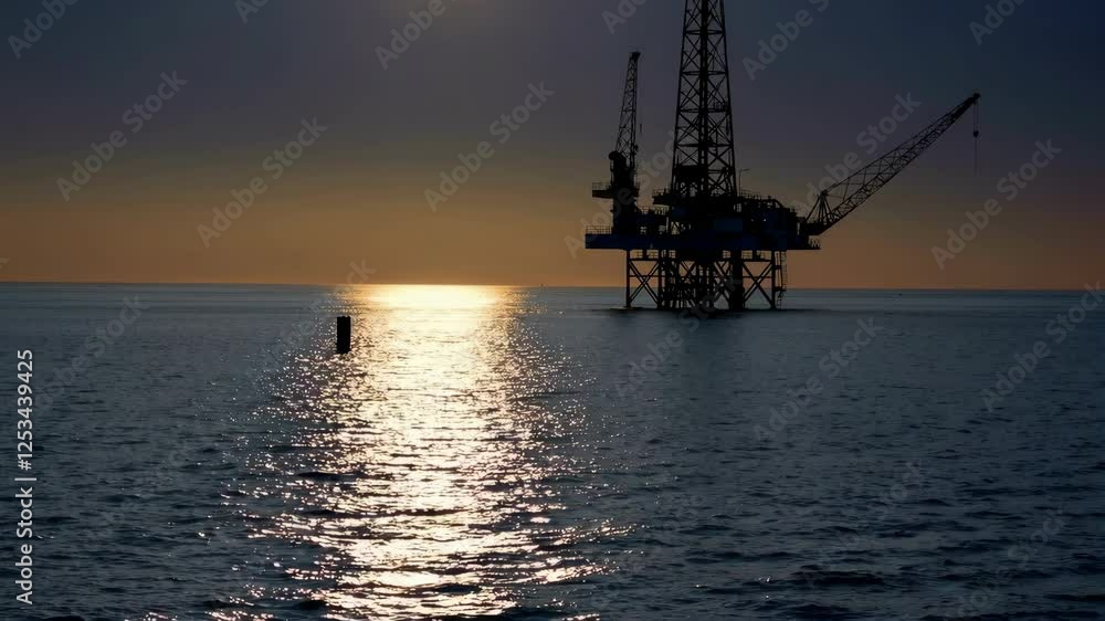 offshore oil rig operating in the middle of a vast ocean at sunrise offshore oil rig operating in the middle of a vast ocean at sunrise
