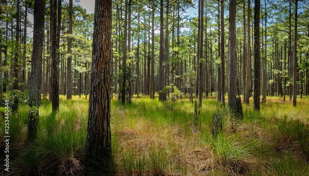 Naklejka premium old growth longleaf pine forest in the wade tract preserve georgia
