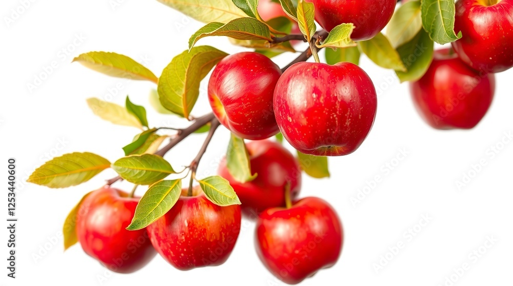Red Apples Hanging From Branch with Green Leaves Isolated Red Apples Hanging From Branch with Green Leaves Isolated