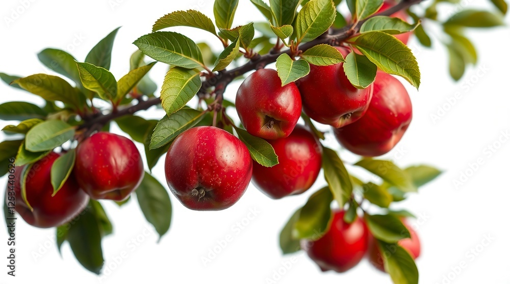 Ripe Red Apples Hanging on Branch with Green Leaves Ready to Harvest Ripe Red Apples Hanging on Branch with Green Leaves Ready to Harvest