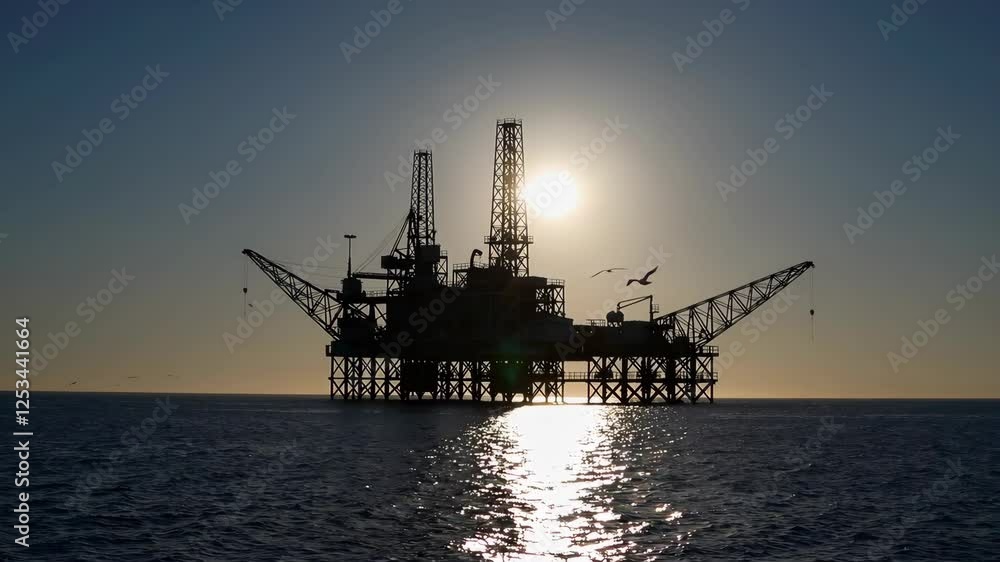 offshore oil rig operating in the middle of a vast ocean at sunrise offshore oil rig operating in the middle of a vast ocean at sunrise