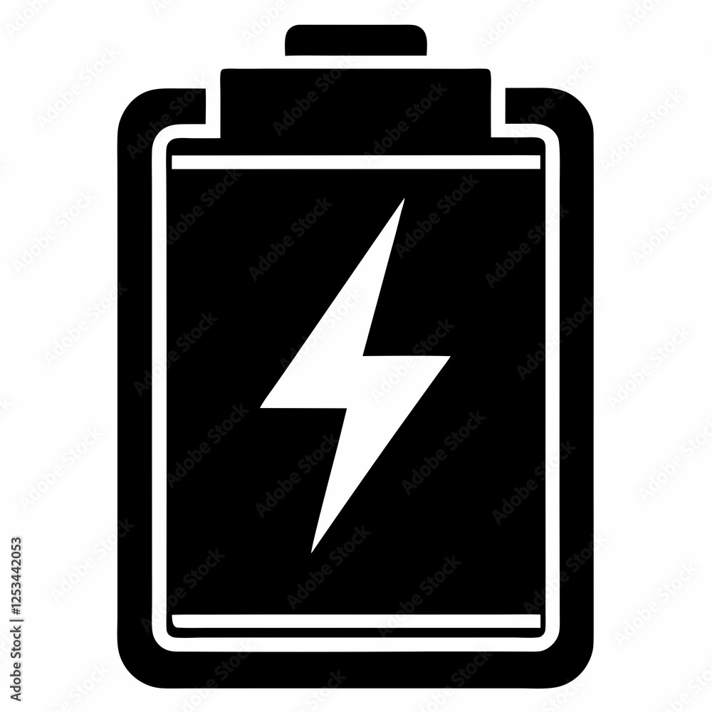Power Up: Sleek Battery Charging Silhouette Icon, Isolated on White Background, Perfect for Tech Power Up: Sleek Battery Charging Silhouette Icon, Isolated on White Background, Perfect for Tech