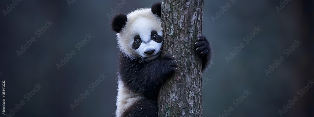 Fototapeta premium Cute panda hanging on a tree 