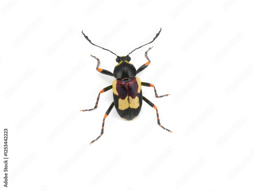 Harlequin beetle standing on white background with vibrant colorful patterning, beetle, white background Harlequin beetle standing on white background with vibrant colorful patterning, beetle, white background