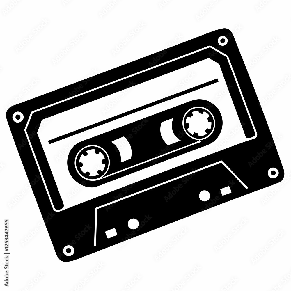 Obraz premium Retro Cassette Tape Silhouette: Vintage Music Icon, Isolated Vector Graphic for Design Projects, 